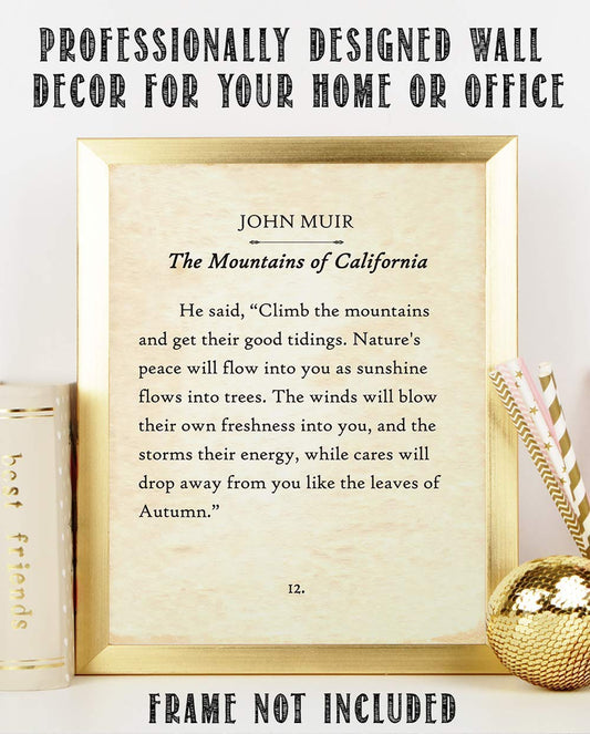 John Muir - Climb The Mountains - 11x14 Unframed Typography Book Page Print - Great Inspirational Gift and Decor for Outdoor Enthusiasts Under $15