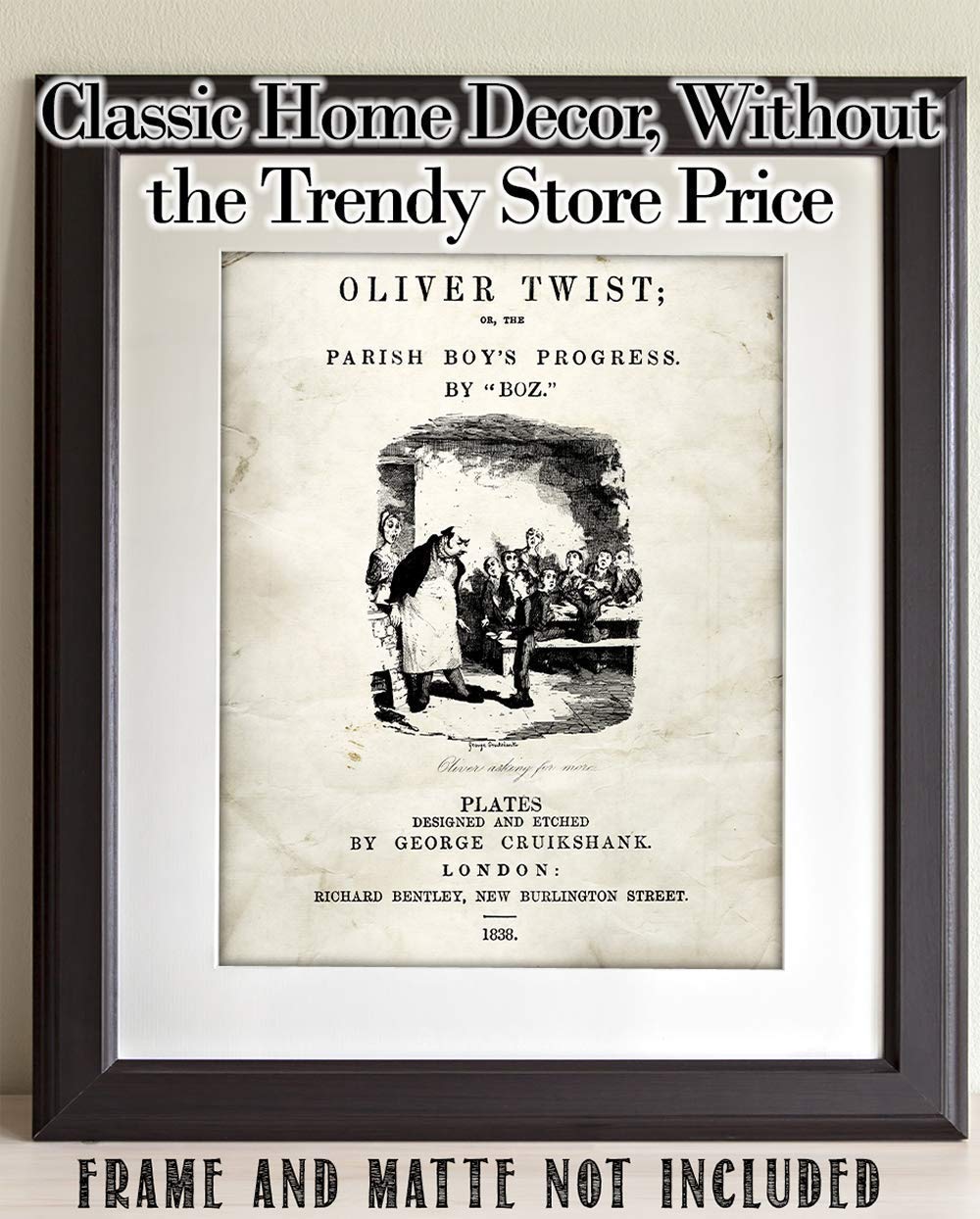 Oliver Twist Title Page - Classroom Library Old Wall Art Book Cover Print, Great Literary Gifts for Bookish and Book Lovers Best Friend, 11x14 Unframed Typography Book Page Print Poster