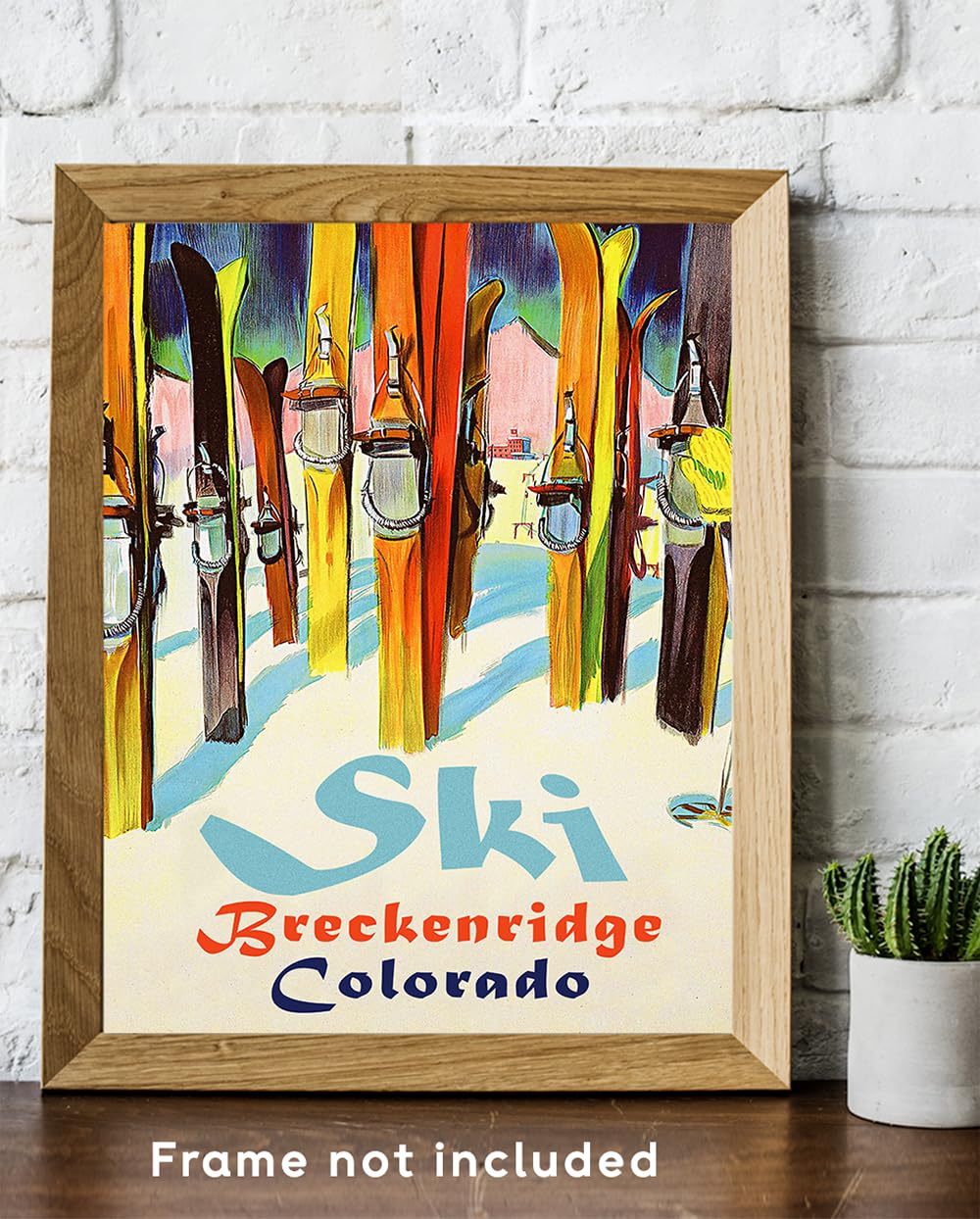 Personalized Ski Art Painting 11x14 Unframed Poster – Retro Ski Resort Wall Decor, Lake Tahoe Chalet & Lodge Artwork, Mid-Century Sports Skiing, Rustic Wooden Skis & Snow Landscape