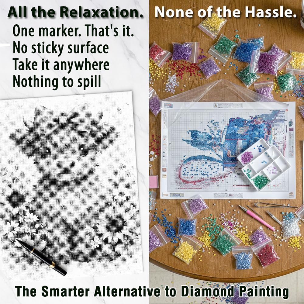 On The Dot Art — Dot Painting Kit for Adults|Shaggy Highland Cow 13x17 Canvas with Dual-Tip Marker|Relaxing Art Activity, Easier Alternative to Diamond Painting | No Tiny Pieces, No Mess | Great Gift