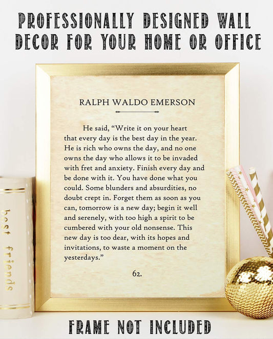 Ralph W Emerson - He Is Rich Who Owns The Day - 11x14 Unframed Typography Book Page Print - Great Inspirational and Motivational Gift and Home and Office Decor Under $15