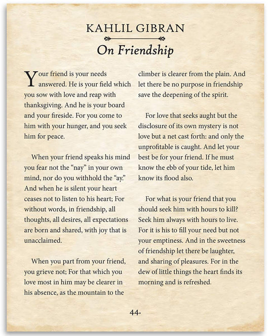 Kahlil Gibran - On Friendship - 11x14 Unframed Typography Book Page Print - Great Gift for Best Friends, Wedding and Anniversary Under $15