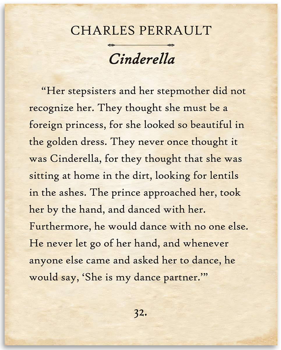 Charles Perrault - Cinderella - 11x14 Unframed Typography Book Page Print - Great Gift for Fairy Tale and Folklore Book Fans Under $15