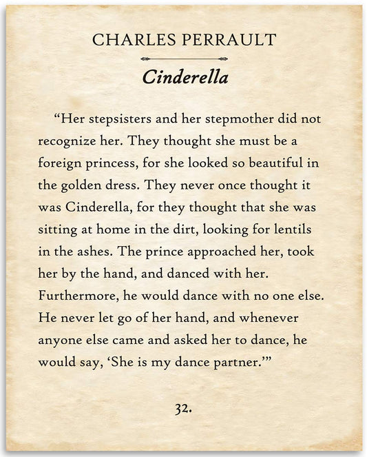 Charles Perrault - Cinderella - 11x14 Unframed Typography Book Page Print - Great Gift for Fairy Tale and Folklore Book Fans Under $15