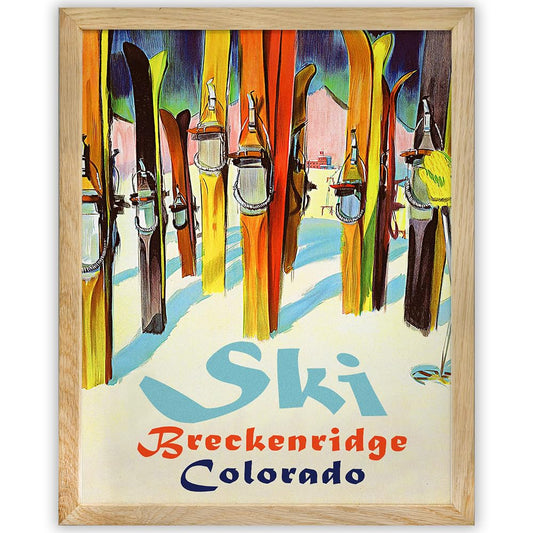 Personalized Ski Art Painting 11x14 Framed Poster – Retro Ski Resort Wall Decor, Lake Tahoe Chalet & Lodge Artwork, Mid-Century Sports Skiing, Rustic Wooden Skis & Snow Landscape