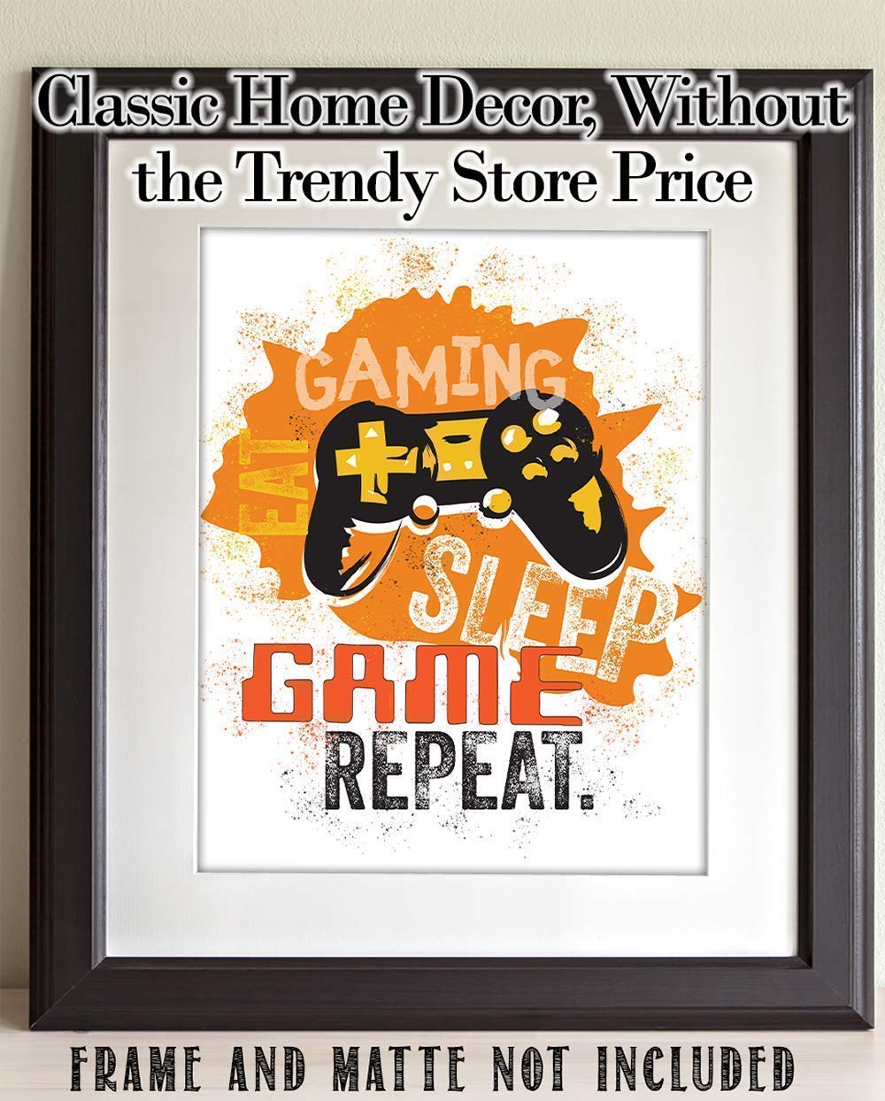 Eat Sleep Game Repeat Art Print - Video Gamers Wall Posters, Great Teen Game Room Decor, Modern Gaming Gifts for Boys and Girls, 11x14 Unframed Typography Print Poster