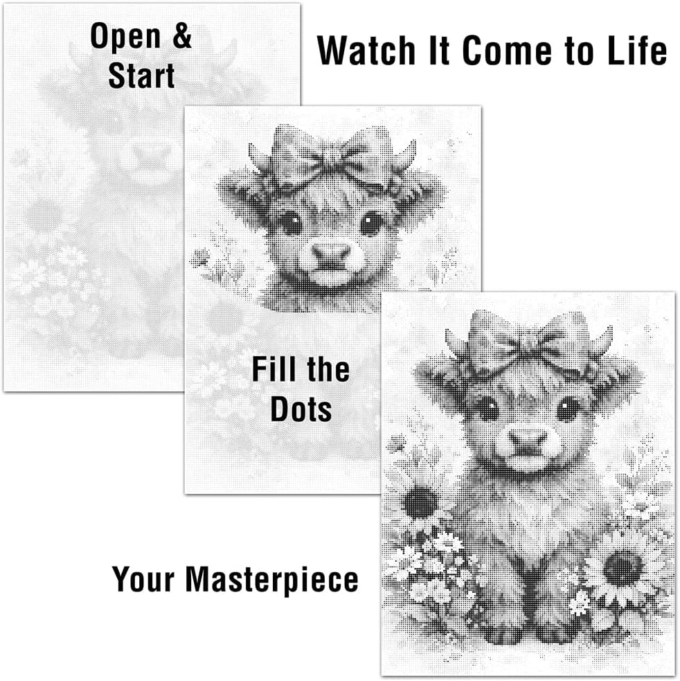 On The Dot Art — Dot Painting Kit for Adults|Shaggy Highland Cow 13x17 Canvas with Dual-Tip Marker|Relaxing Art Activity, Easier Alternative to Diamond Painting | No Tiny Pieces, No Mess | Great Gift