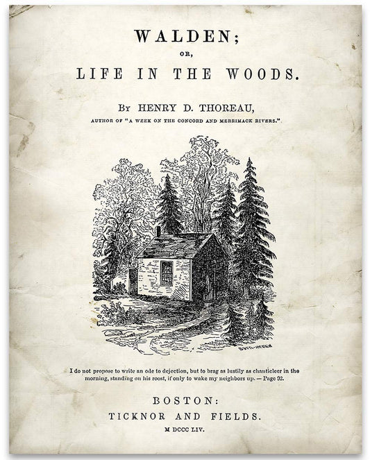 Walden-Life in the Woods by Henry Thoreau - Title Page - 11x14 Unframed Typography Book Page Print - Great Gift and Decor for Book Lovers and Literary Art Fans Under $15