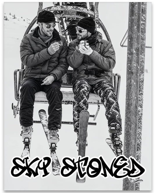 Stoner Ski Art 11x14 Unframed Print - Funny Skiing Poster With Cannabis Lifestyle Art, Ski Stoned Poster, Weed And Skiing Poster, Snowboard Art Print For Alpine Resorts, Ski Lodges & Mountain Resorts
