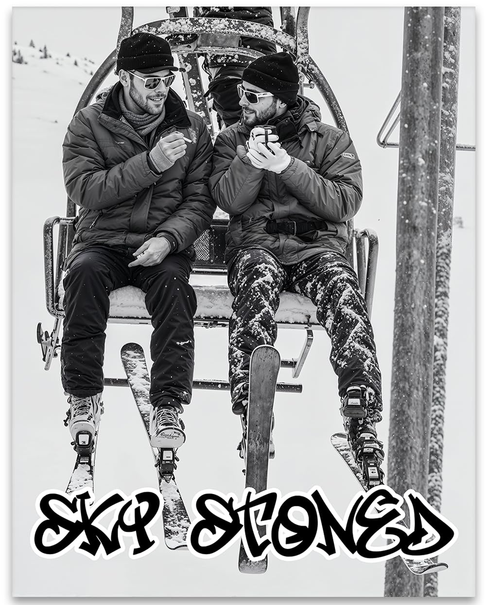 Stoner Ski Art 11x14 Framed Print - Funny Skiing Poster With Cannabis Lifestyle Art, Ski Stoned Poster, Weed And Skiing Poster, Snowboard Art Print For Alpine Resorts, Ski Lodges & Mountain Resorts