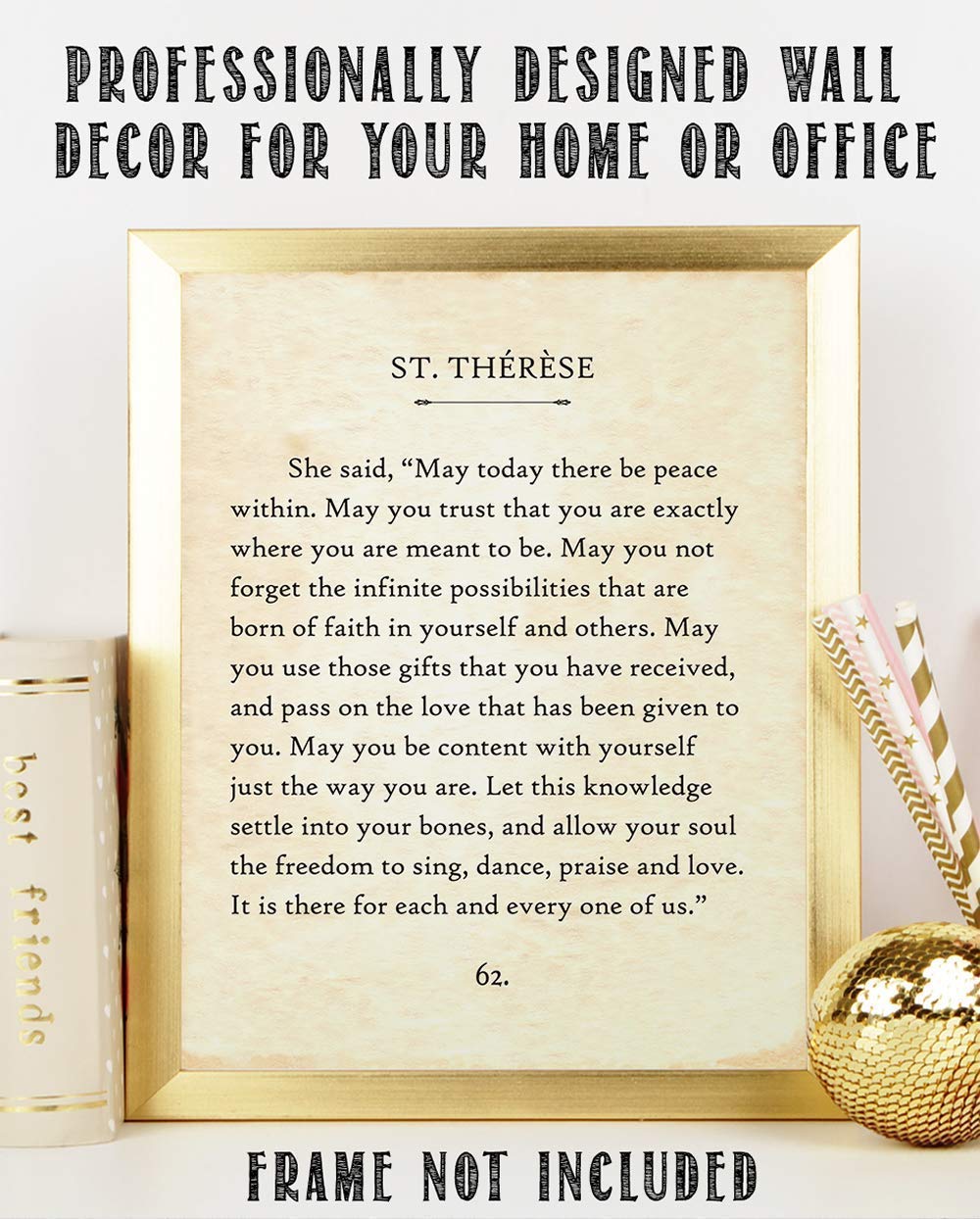 St Therese - May Today There Be Peace - 11x14 Unframed Typography Book Page Print - Great Inspirational and Motivational Gift and Decor for Home and Office Under $15