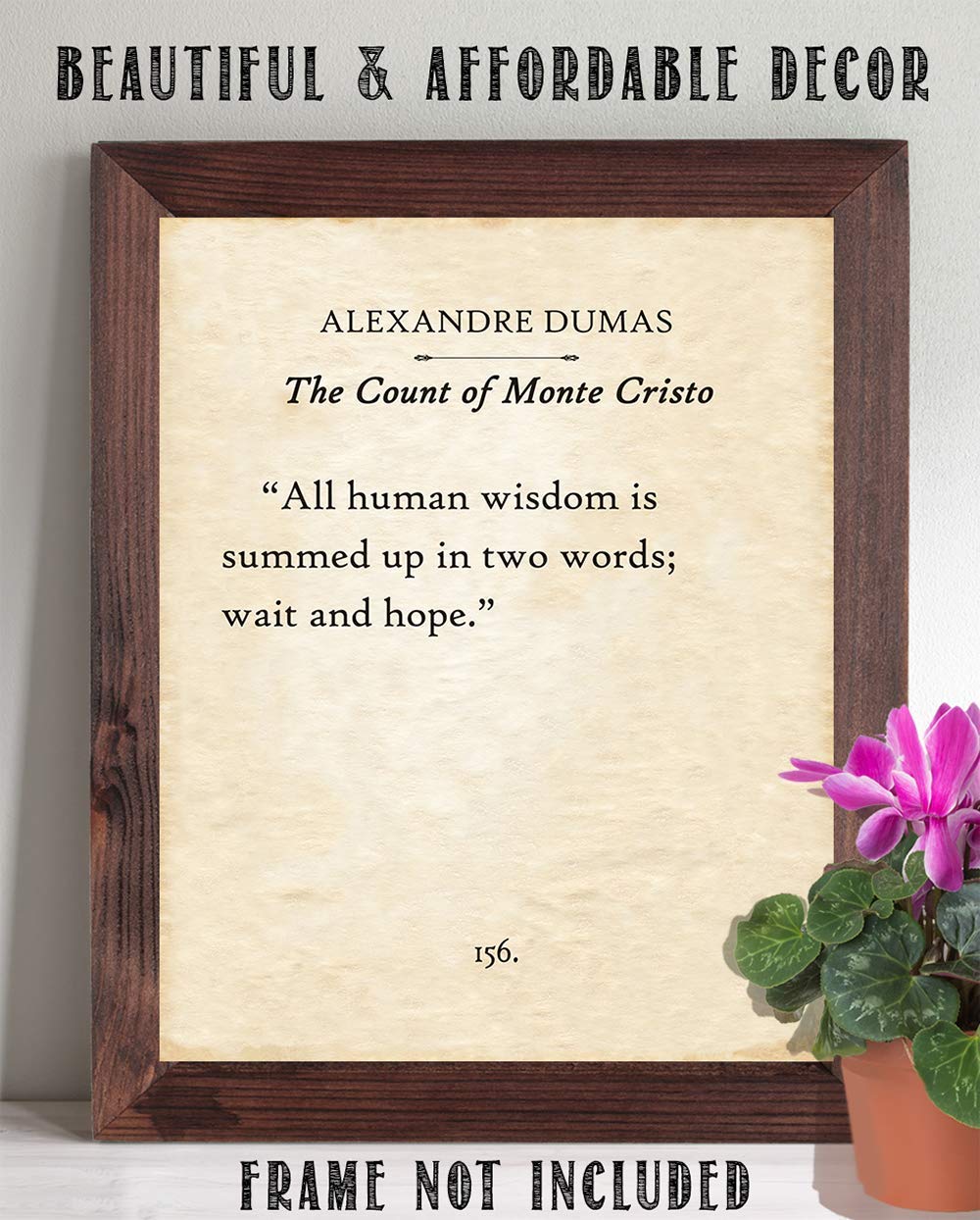 Alexandre Dumas - The Count of Monte Cristo All Human Wisdom - Classic Book Page Literature, Inspirational Art Print, Antique Book Quote Wall Art Home Decor, 11x14 Unframed Typography Print Poster