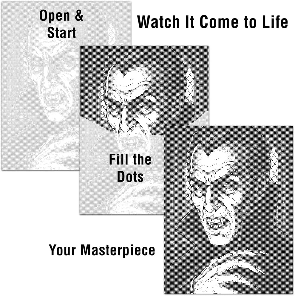 On The Dot Art — Dot Painting Kit for Adults | Dracula 13x17 Canvas with Dual-Tip Marker | Relaxing Art Activity Alternative to Diamond Painting | No Tiny Pieces No Mess Gothic Gift