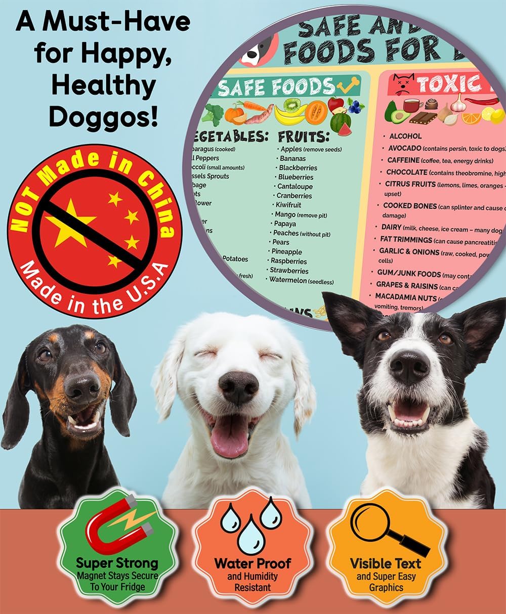 Magnetic 8.5x11 Safe and Toxic Foods for Dogs Magnet – Pet Safety Chart and Canine Nutrition Guide, Waterproof & Humidity- (Pack of 1)