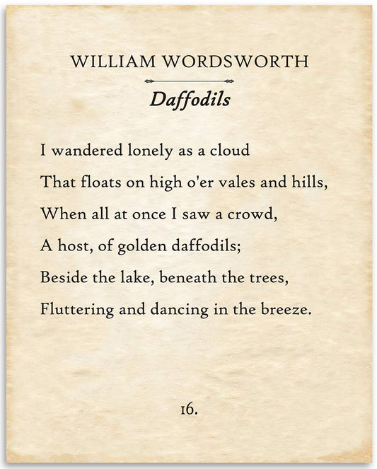 William Wordsworth - I Wandered Lonely-Daffodils - 11x14 Unframed Typography Book Page Print - Great Decor and Gift for Romantic Poetry Fans Under $15