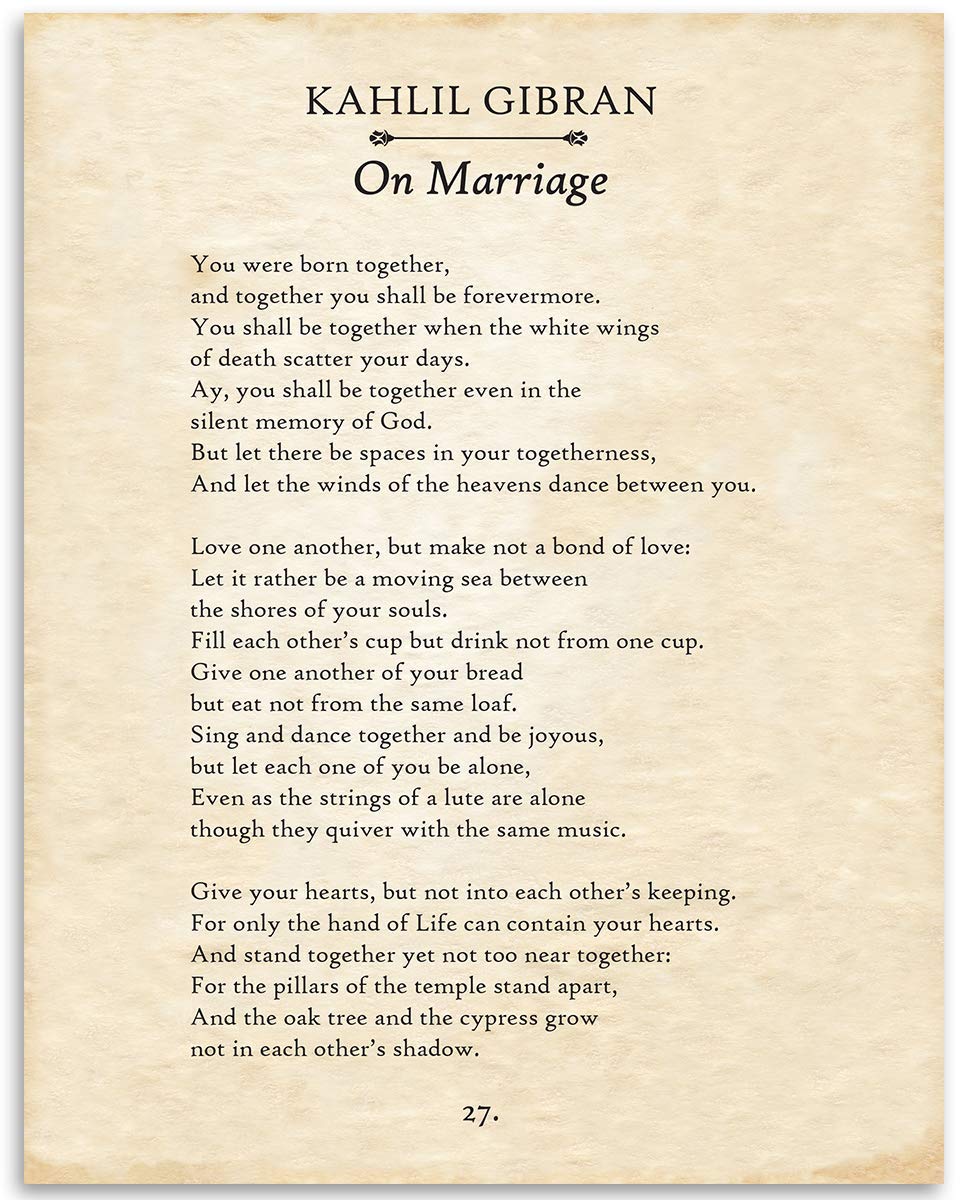 Kahlil Gibran - On Love - 11x14 Unframed Typography Book Page Print - Great Wedding and Anniversary Gift for Under $15