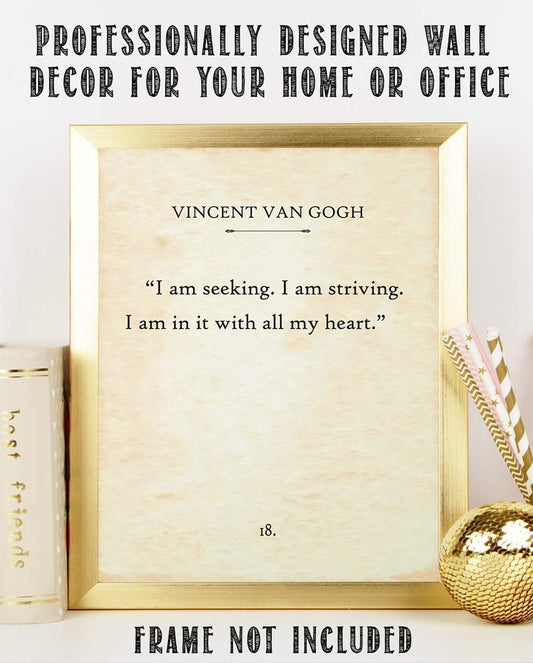 Vincent Van Gogh Book Quotes - I am Seeking, I am Striving - Classic Book Page Wall Decor and Literature Posters, Encouragement Print and Inspirational Gift Idea, 11x14 Unframed Typography Print