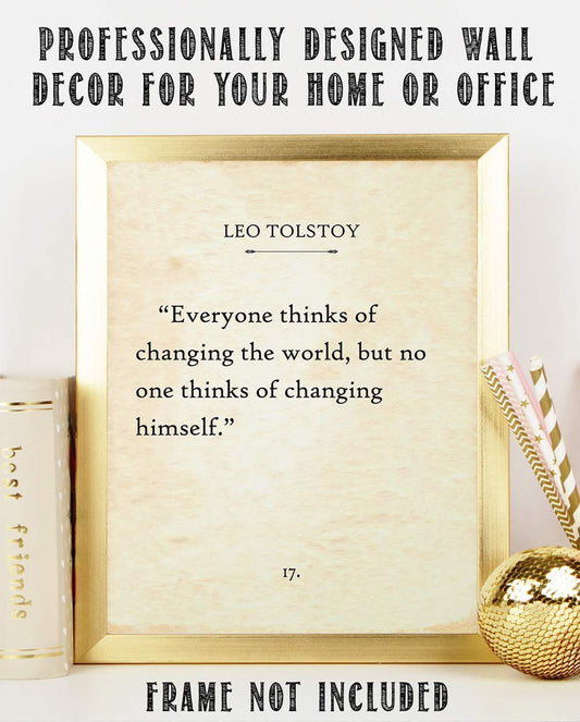 Leo Tolstoy - Everyone Thinks Of Changing the World - Words of Wisdom Quote for Home and Office Decor, Great Inspirational and Motivational Gift Idea, 11x14 Unframed Typography Book Page Print Poster