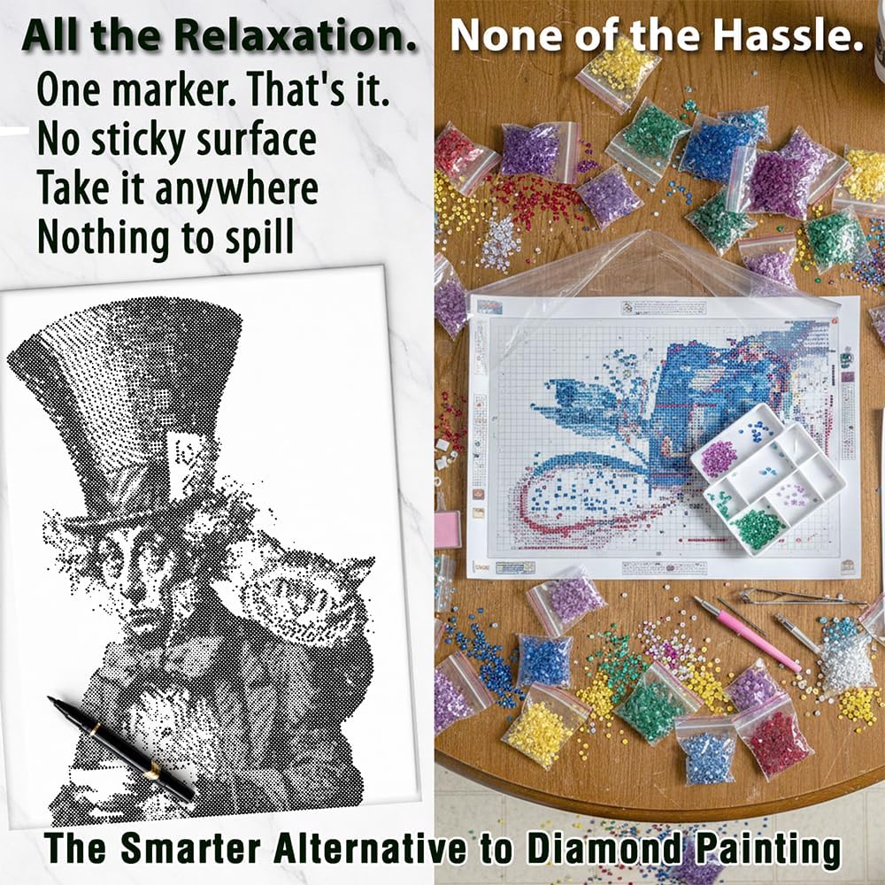 On The Dot Art — Dot Painting Kit for Adults | Mad Hatter 13x17 Canvas with Dual Tip Marker | Relaxing Art Activity Alternative to Diamond Painting | No Tiny Pieces No Mess Gift