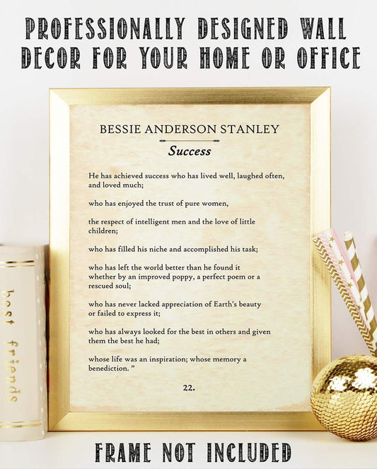 Bessie Anderson Stanley - He Has Achieved Success - Inspirational Poem Wall Art Print, Motivational Poetry Literary and Book Lovers Gift, 11x14 Unframed Typography Book Page Print Poster