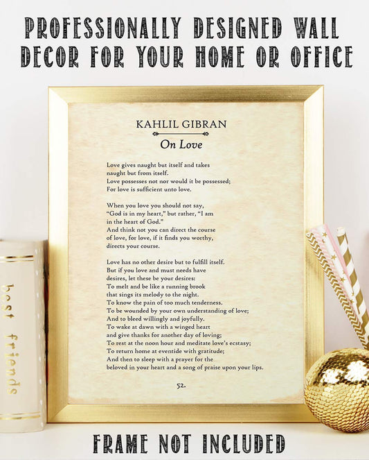 Kahlil Gibran - On Love - 11x14 Unframed Typography Book Page Print - Great Wedding and Anniversary Gift for Under $15