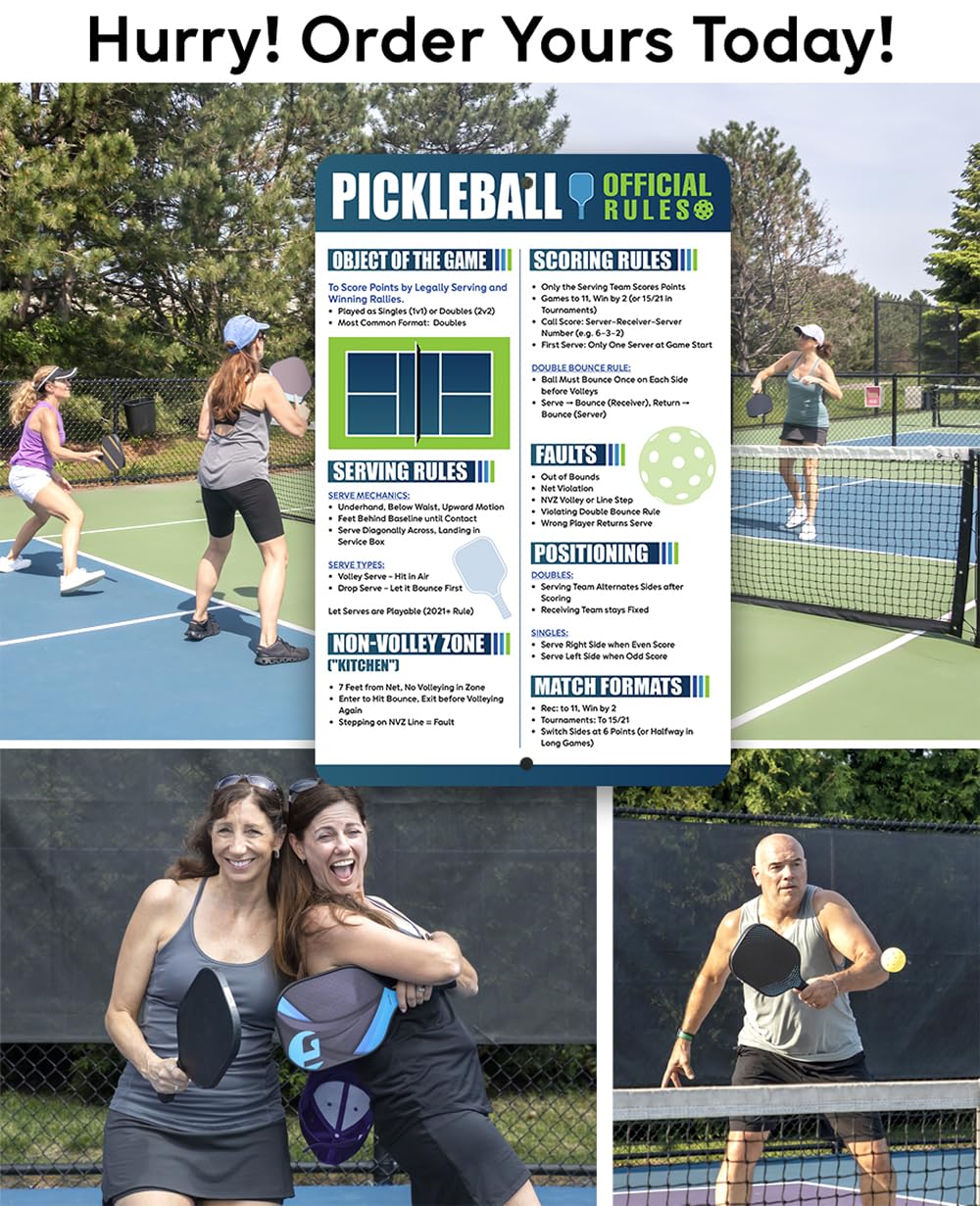 2025 Pickleball Rules Sign - 12x18 Metal Sign for Court - Official Pickleball Rule Poster - Durable Aluminum for Players, Coaches, Gyms, Rec Centers, Outdoor Courts - Waterproof & Fade Resistant