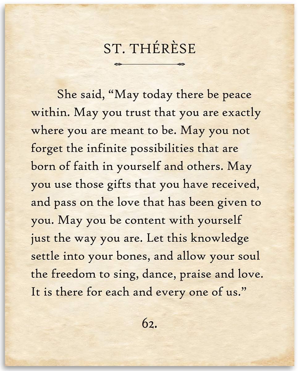 St Therese - May Today There Be Peace - 11x14 Unframed Typography Book Page Print - Great Inspirational and Motivational Gift and Decor for Home and Office Under $15