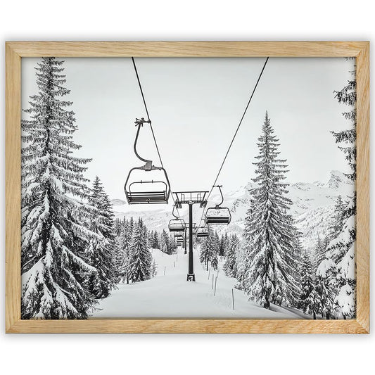The Run Is Closed Ski Lift Winter Landscape Black and White 11x14 Framed Print – Vintage Ski Posters, Ski Cabin Decor, Rustic Lodge Decor, Ski Resort Artwork, Gift for Skiing Enthusiasts