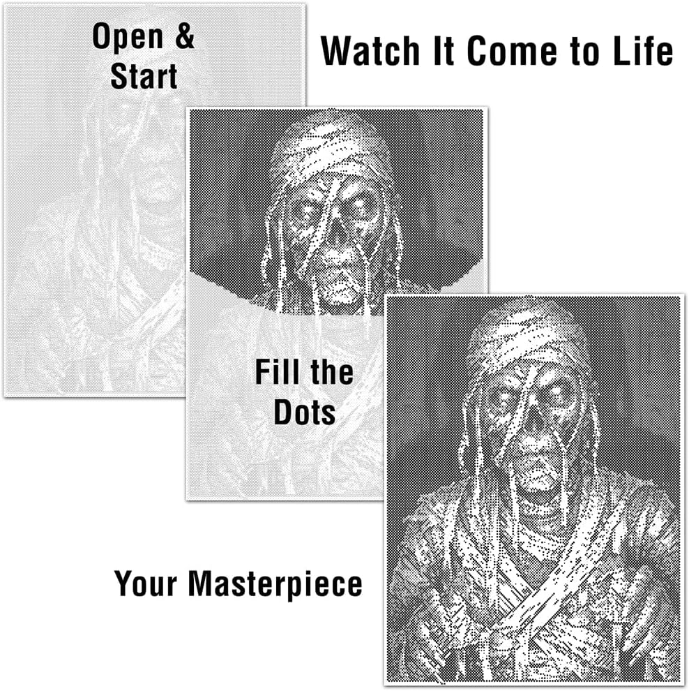 On The Dot Art — Dot Painting Kit for Adults | The Mummy 13x17 Canvas with Dual Tip Marker | Relaxing Horror Art Activity Alternative to Diamond Painting No Mess Gift