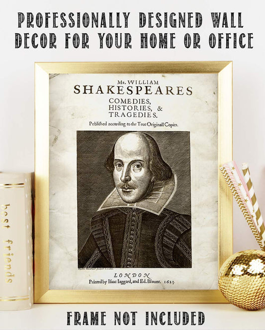 Shakespeare's Comedies, Histories and Tragedies - Classic Theatre Decorations, English Classroom Accessories, Great Gift for Literary and Shakespeare Lovers, 11x14 Unframed Typography Book Page Print