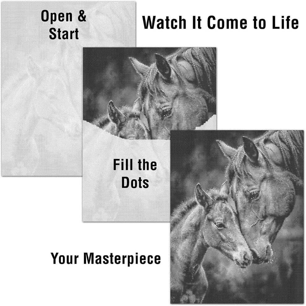 On The Dot Art Dot Painting Kit for Adults | First Bond Horse, Mare & Foal 13x17 Canvas with Dual Tip Marker | Relaxing Art Activity Alternative to Diamond Painting | No Tiny Pieces Frameable Gift