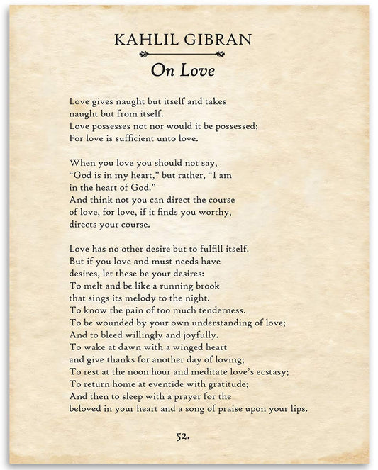 Kahlil Gibran - On Love - 11x14 Unframed Typography Book Page Print - Great Wedding and Anniversary Gift for Under $15