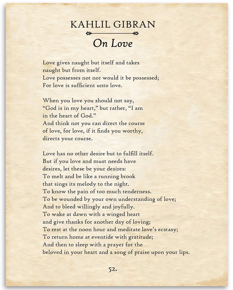 Kahlil Gibran - On Love - 11x14 Unframed Typography Book Page Print - Great Wedding and Anniversary Gift for Under $15