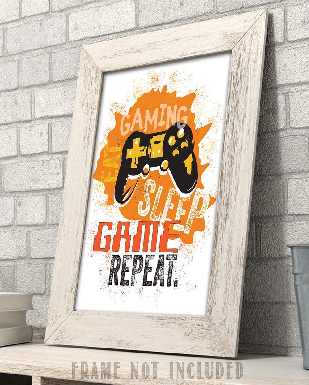 Eat Sleep Game Repeat Art Print - Video Gamers Wall Posters, Great Teen Game Room Decor, Modern Gaming Gifts for Boys and Girls, 11x14 Unframed Typography Print Poster