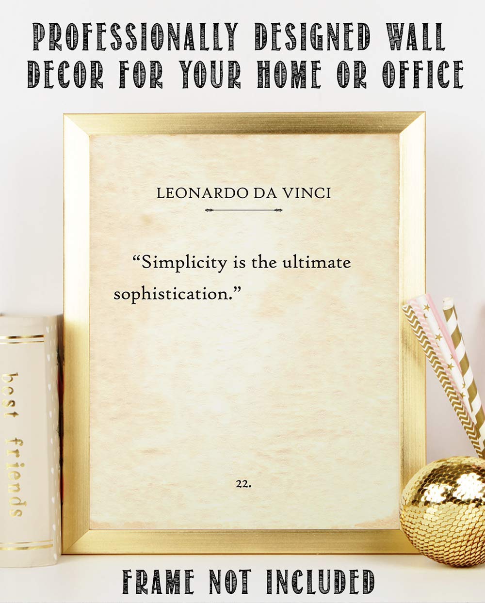Simplicity - Leonardo da Vinci Book Quote - Classic Book Page Wall Decor, Inspirational Quote Poster, Motivational Book Decoration, 11x14 Unframed Typography Antique Book Page Print Poster