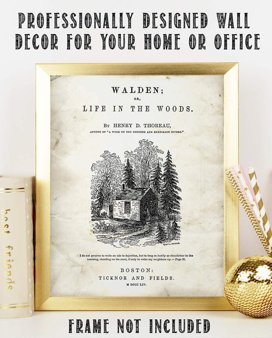 Walden-Life in the Woods by Henry Thoreau - Title Page - 11x14 Unframed Typography Book Page Print - Great Gift and Decor for Book Lovers and Literary Art Fans Under $15