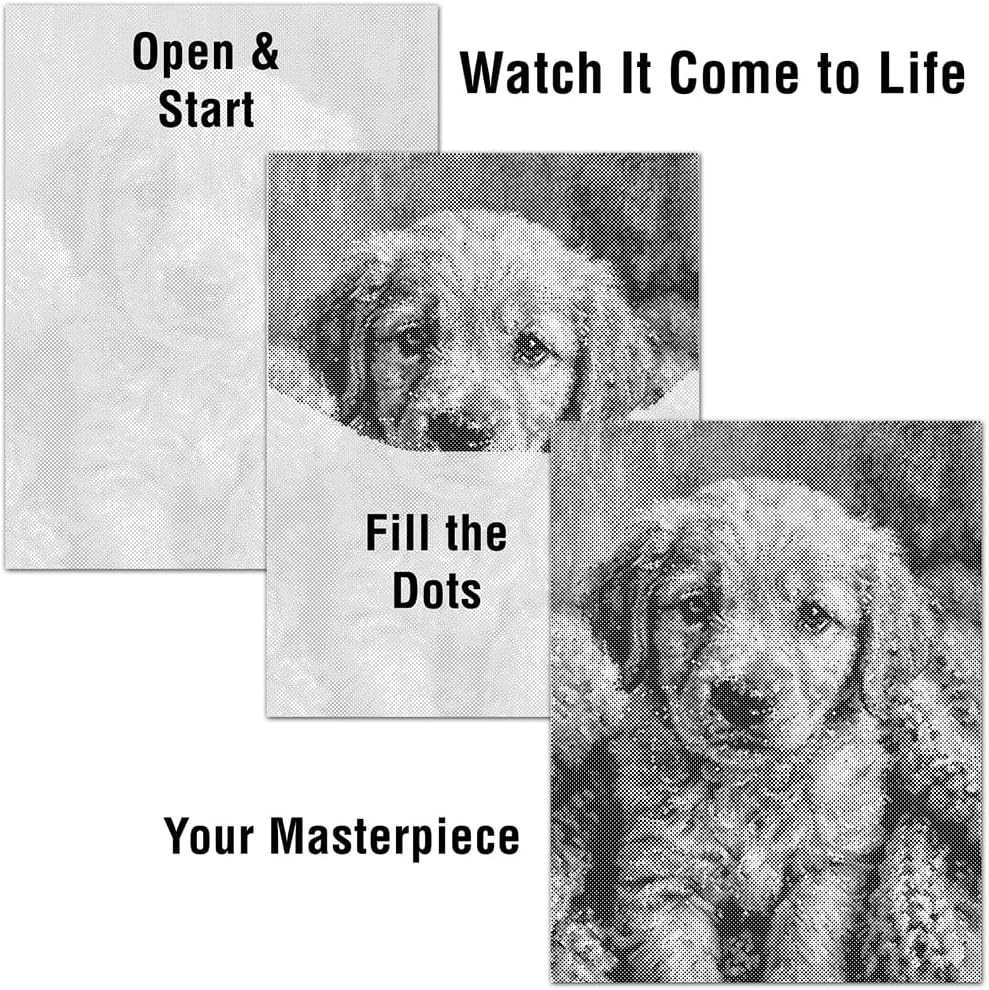 On The Dot Art Dot Painting Kit for Adults Puppy Love at First Sight 13x17 Canvas with Dual Tip Marker Easier Alternative to Diamond Painting No Tiny Pieces No Mess Gift for Dog Lovers