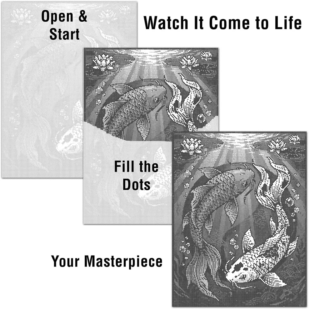 On The Dot Art — Dot Painting Kit for Adults | Koi Fish Yin Yang 13x17 Canvas with Dual Tip Marker | Relaxing Art Activity Alternative to Diamond Painting | No Tiny Pieces No Mess Gift
