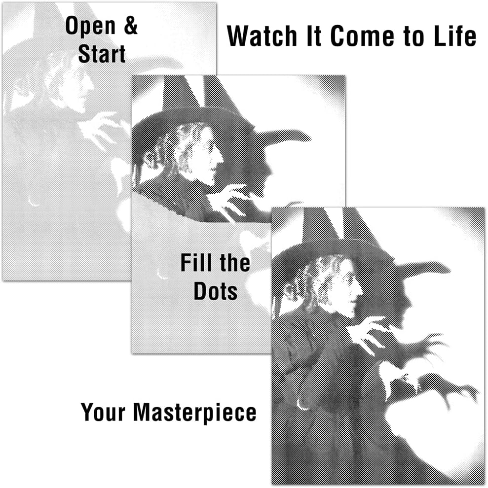 On The Dot Art — Dot Painting Kit for Adults | Wicked Witch of the West 13x17 Canvas with Dual Tip Marker | Easier Alternative to Diamond Painting No Tiny Pieces No Mess | Gift Idea