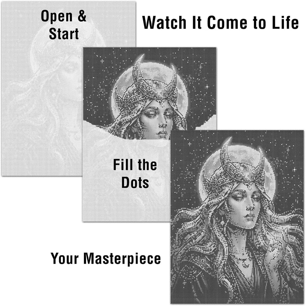 On The Dot Art — Dot Painting Kit for Adults | Moon Goddess 13x17 Canvas with Dual Tip Marker | Relaxing Art Activity Alternative to Diamond Painting No Tiny Pieces No Mess Gift