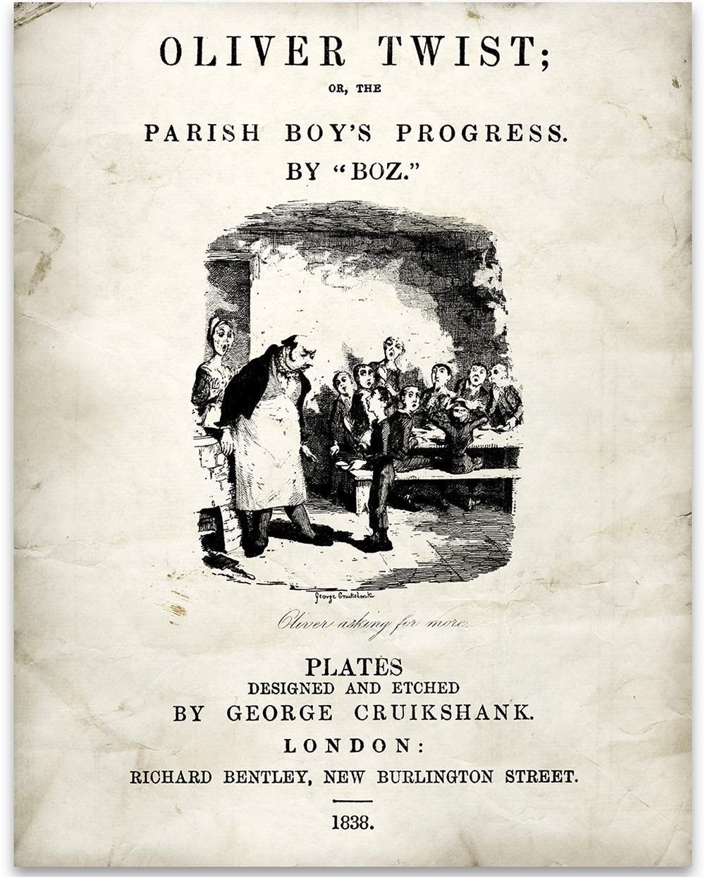 Oliver Twist Title Page - Classroom Library Old Wall Art Book Cover Print, Great Literary Gifts for Bookish and Book Lovers Best Friend, 11x14 Unframed Typography Book Page Print Poster