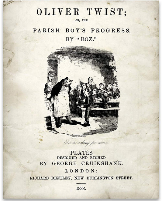 Oliver Twist Title Page - Classroom Library Old Wall Art Book Cover Print, Great Literary Gifts for Bookish and Book Lovers Best Friend, 11x14 Unframed Typography Book Page Print Poster