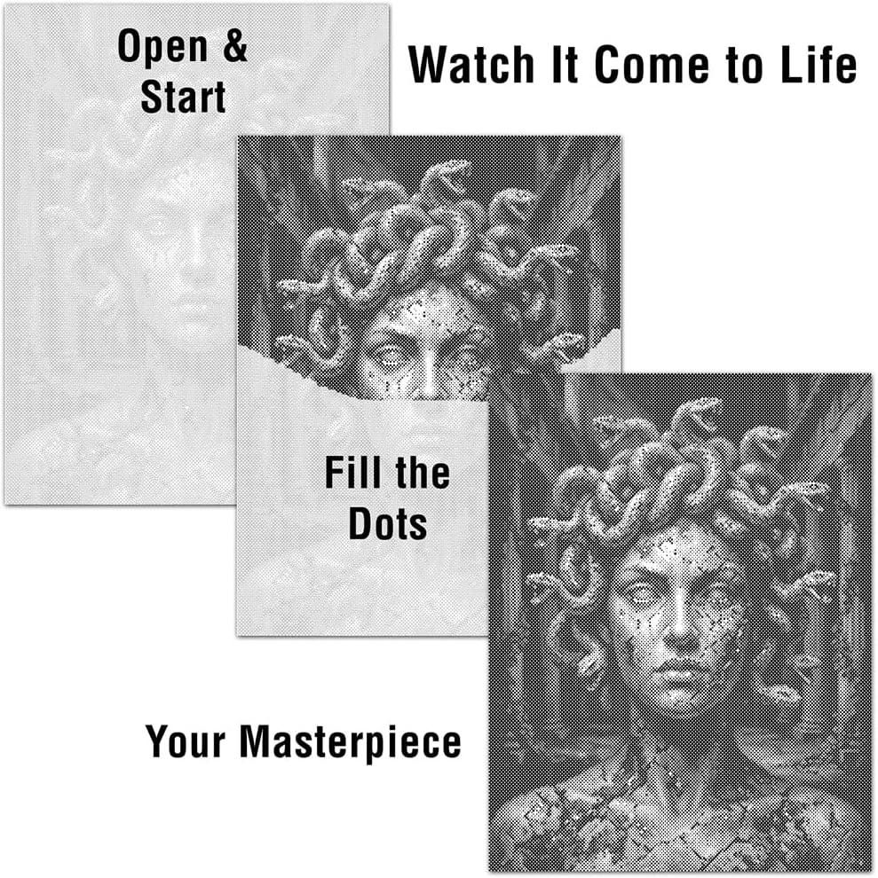 On The Dot Art — Dot Painting Kit for Adults | Medusa 13x17 Canvas with Dual Tip Marker | Relaxing Gothic Mythology Art Activity Alternative to Diamond Painting No Mess Gift