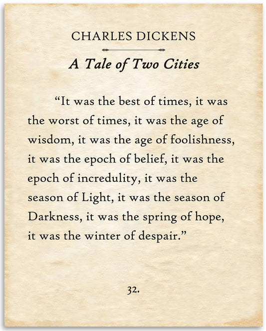Charles Dickens - A Tale of Two Cities - It Was The Best Of Times - 11x14 Unframed Typography Book Page Print - Great Decor and Gift for Historical Novel Enthusiast Under $15