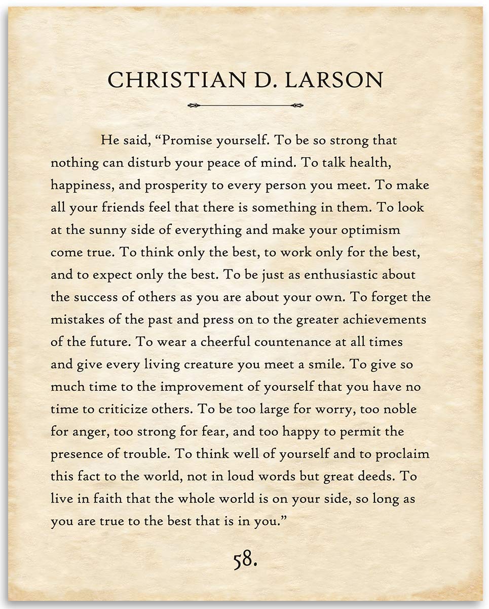 Christian D Larson - Promise Yourself - 11x14 Unframed Typography Book Page Print - Great Inspirational and Motivational Gift and Decor for Home and Office Under $15