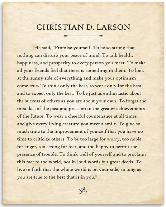 Christian D Larson - Promise Yourself - 11x14 Unframed Typography Book Page Print - Great Inspirational and Motivational Gift and Decor for Home and Office Under $15