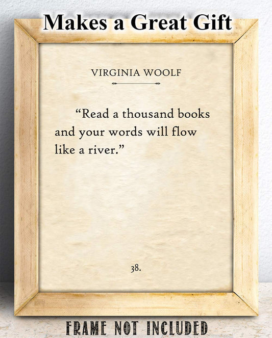 Virginia Woolf - Read A Thousand Books - Great Library and English Classroom Decor, Reading Sign and Bookish Display, Vintage Book Lovers Gift, 11x14 Unframed Typography Book Page Print Poster