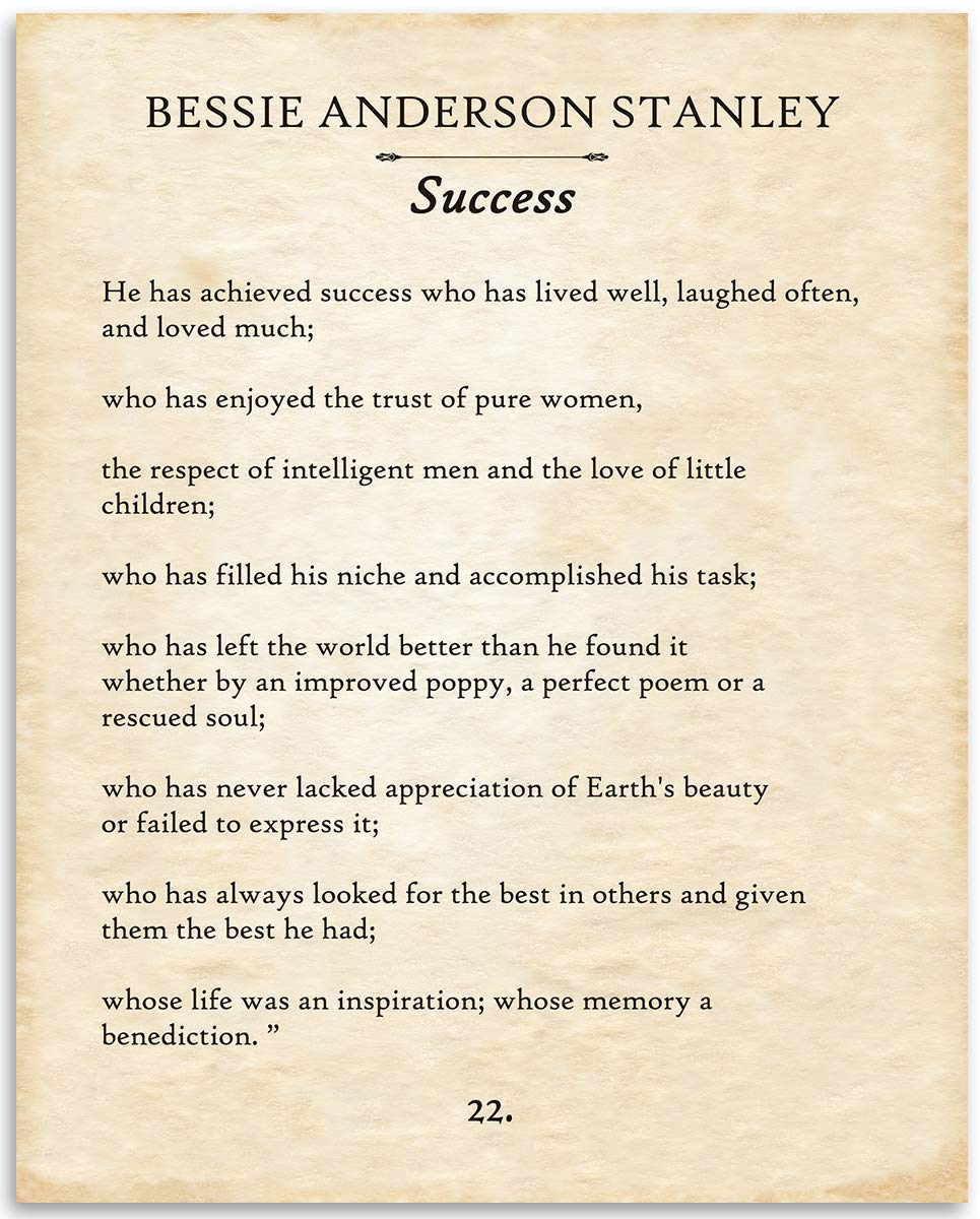 Bessie Anderson Stanley - He Has Achieved Success - Inspirational Poem Wall Art Print, Motivational Poetry Literary and Book Lovers Gift, 11x14 Unframed Typography Book Page Print Poster