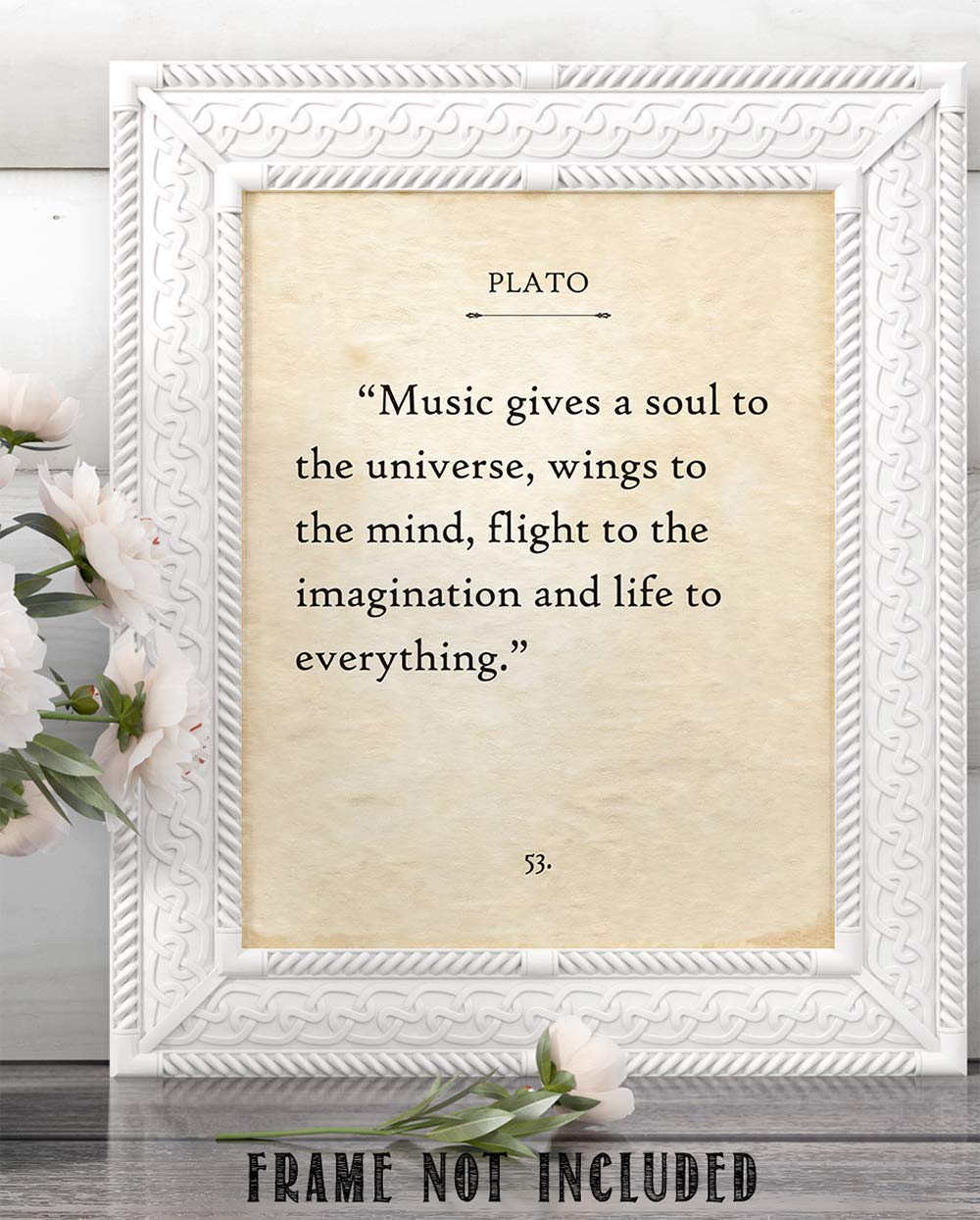 Plato - Music Gives A Soul To The Universe - Inspirational Quote Home and Office Decor, Great Gift Idea for Music Lovers and Musicians, 11x14 Unframed Inspirational Book Page Print Poster