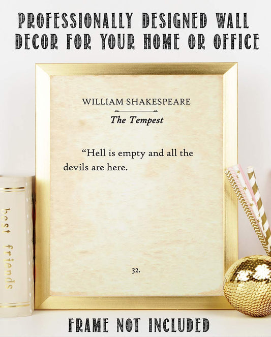 William Shakespeare - The Tempest - Hell Is Empty and All the Devils are Here- 11x14 Unframed Typography Book Page Print - Great Decor and Gift for Drama and Romantic Comedy Fans Under $15